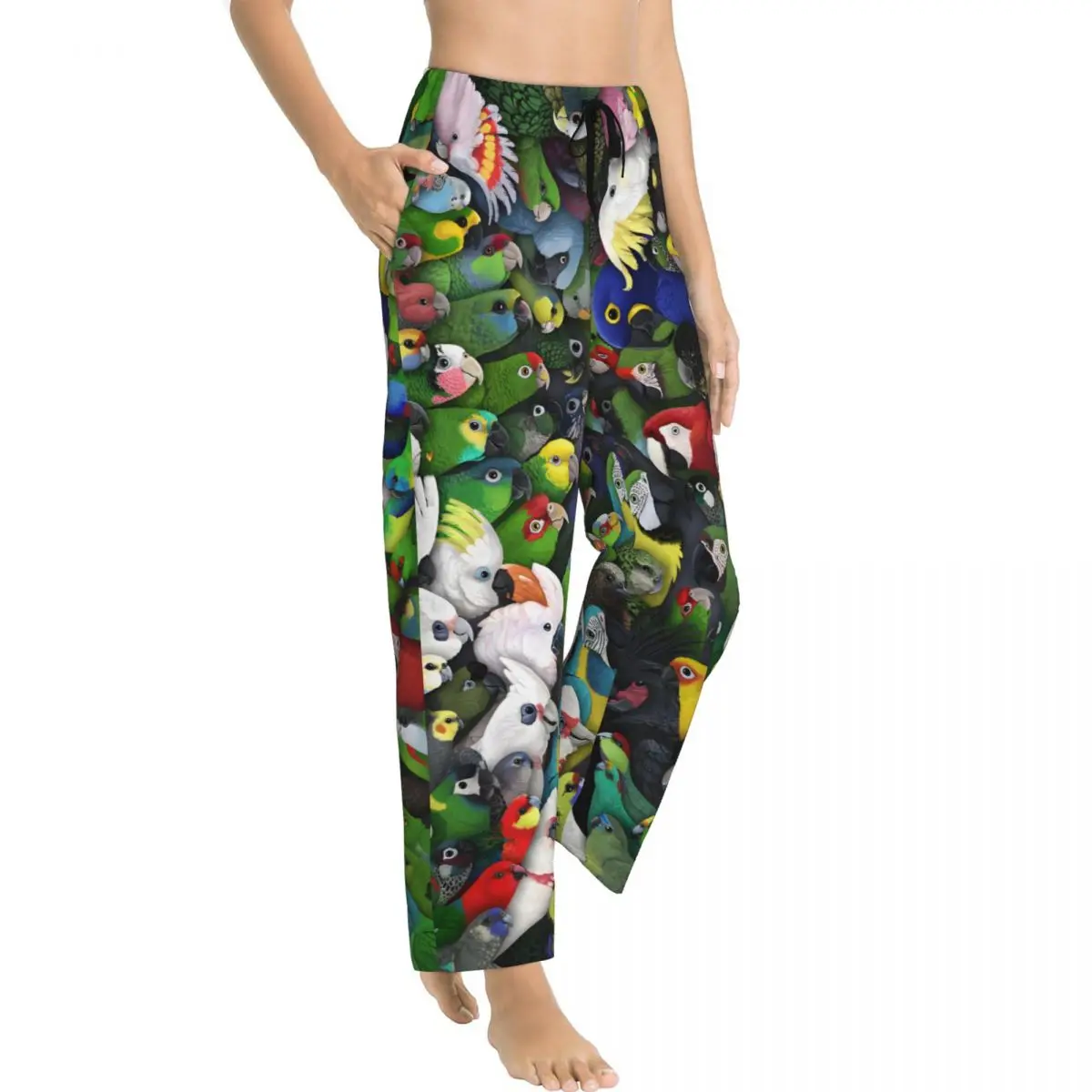 Individuell bedruckt für Damen, Papageien-Vogel-Pyjamahose, Ara Squad, Nachtwäsche, Schlaf-Lounge-Hose mit Taschen