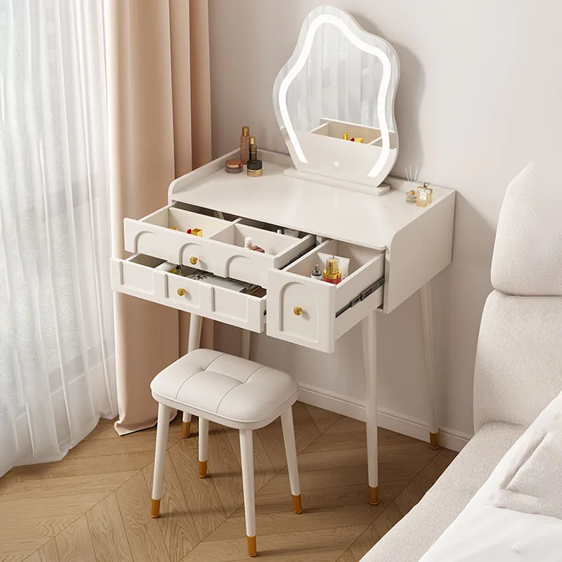 Modern Simple Vanity Tables Led Lights Mirror Luxury Vintage Vanity Table Nordic Storage Penteadeira Home Furniture