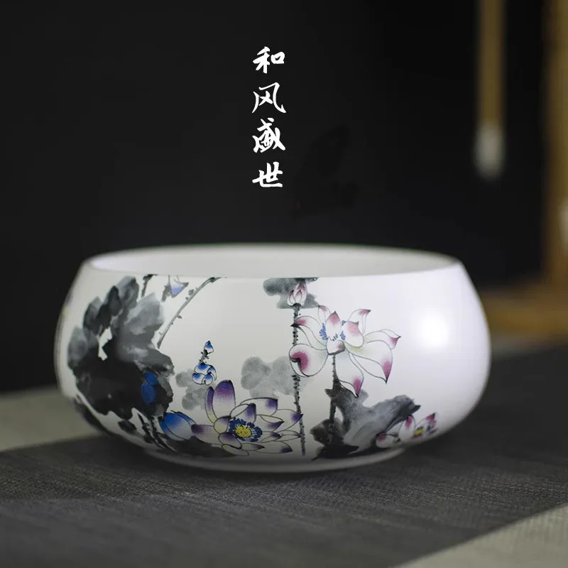 Chinese Ceramic Brush Washer - Calligraphy Ink Cleaning Bowl, Traditional Painting Art Supplies Desk Decor
