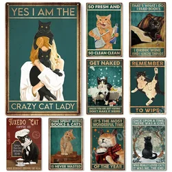 Animal Black Cat Art Decor Home Metal Tin Sign Signs for Living Room Kid Bedroom Wall Decoration Cafe Western Restaurant Poster