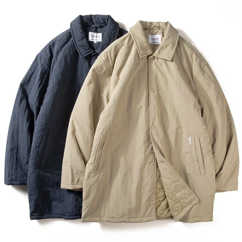 

Retro Japanese Sle Thiened Cotton Jaet Men's Long Coat Versatile Workwear Loose Fit Autumn Winter Outerwear