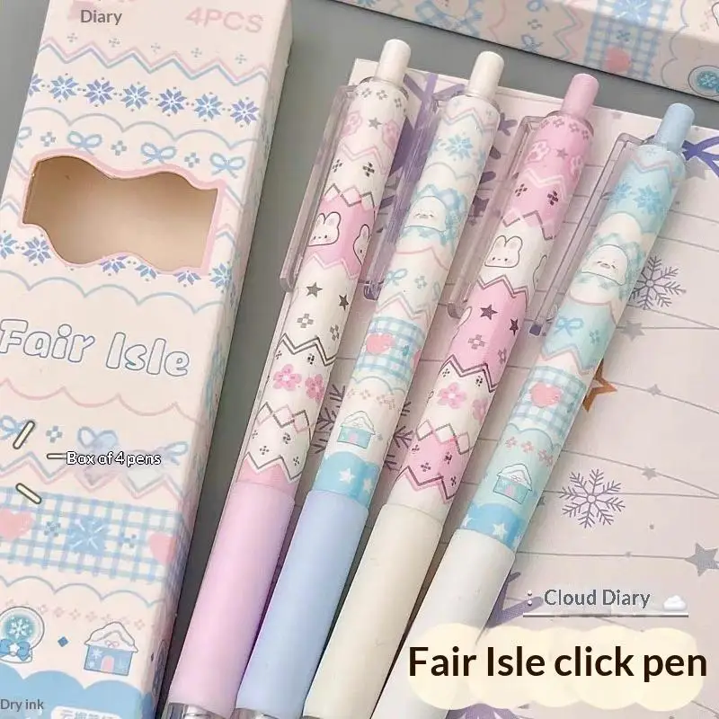 4Pcs Quick Dry Press Gel Pens Cartoon Ins Style 0.5mm for Student Handwriting Practice School Office Desk Stationery Gift