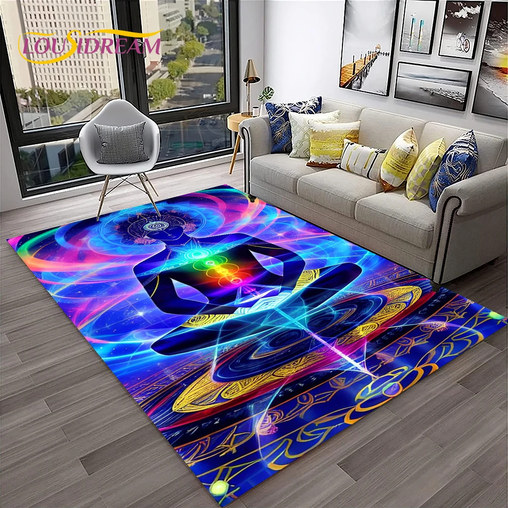 Naturalize Yoga Meditation Rainbow 7 Chakra Soft Carpet Rug for Home Living Room Bedroom Sofa Doormat Decor, Non-slip Floor Mat