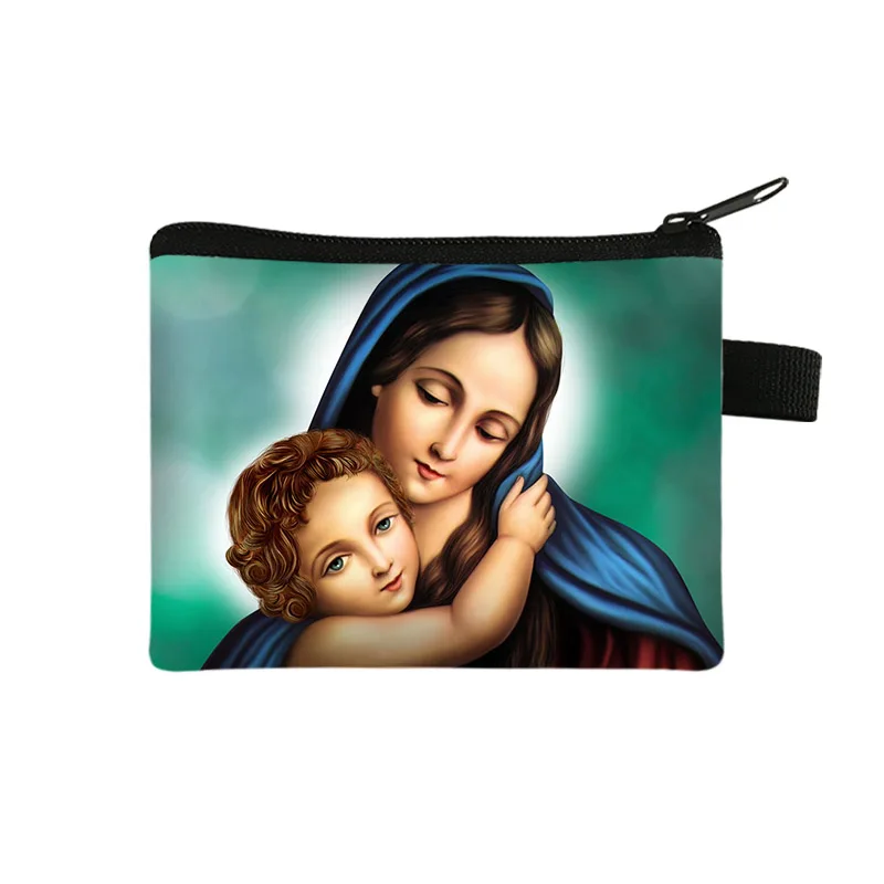 Holy Mary Oil Painting Print Coin Purse Our Lady of Guadalupe Virgin Mary Wallets ID Credit Card Earphones Holder Money Coin Bag