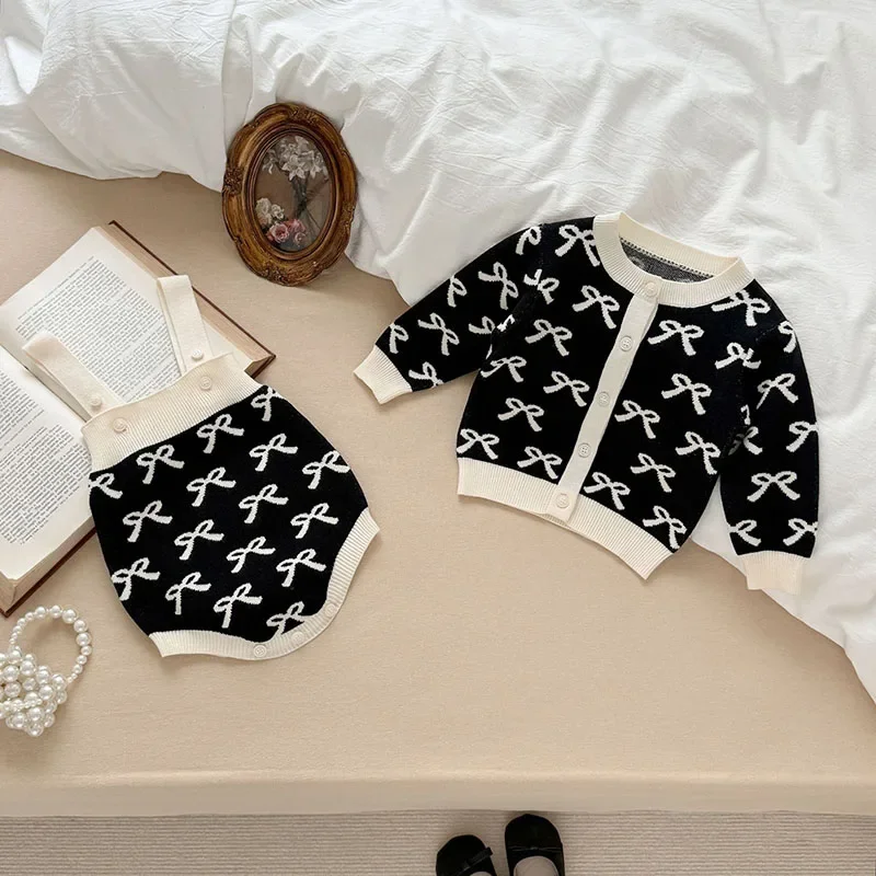 2025 New Autumn 0-3Yrs Infant Baby Girl Clothes Set Long Sleeved Knitted Cardigan+Jumpsuit Children Knitted Clothes Suit