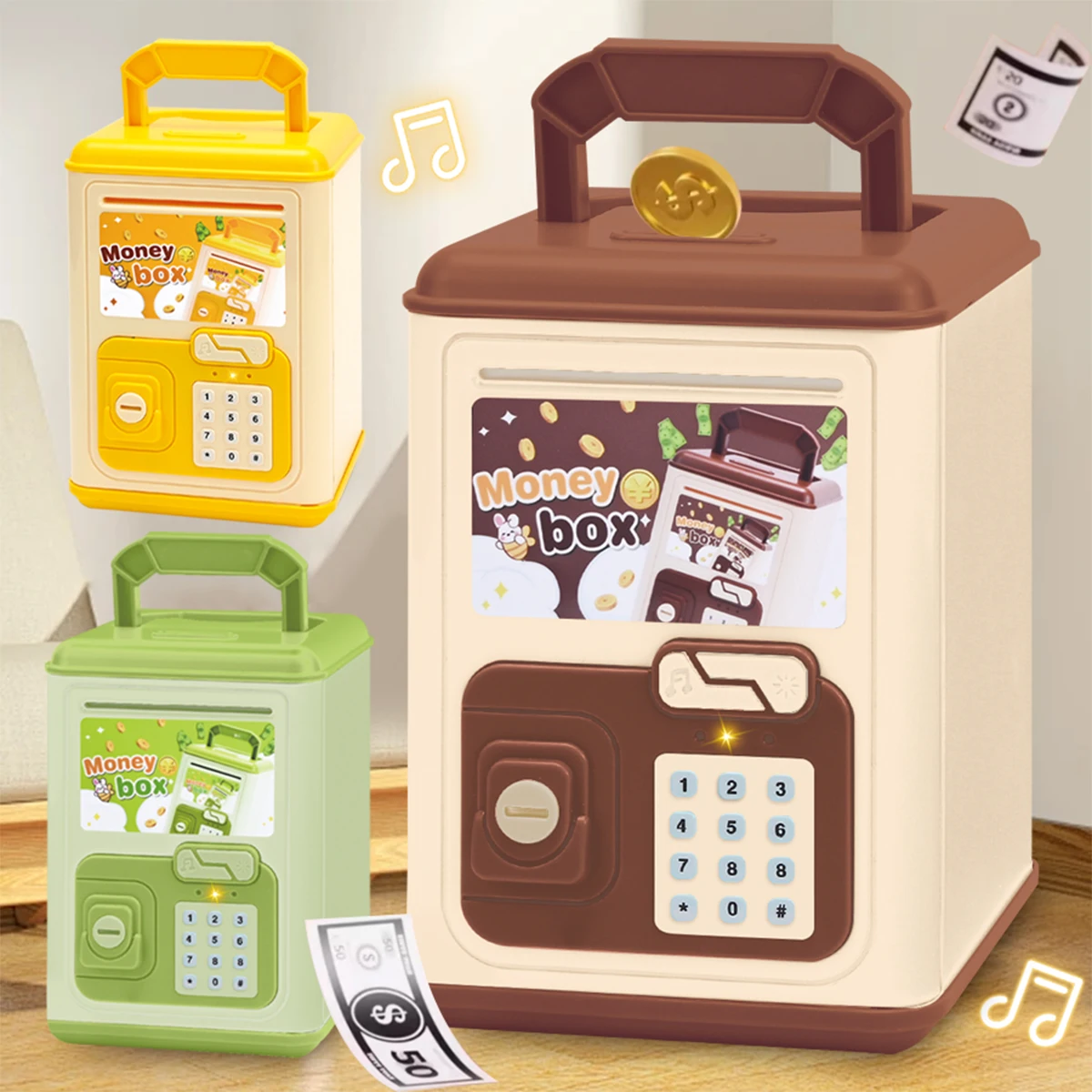 فتح Key Piggy Bank Toys ATM Money Box للأطفال والموسيقى والأضواء، بطارية هدايا ذات سعة كبيرة لا تشمل