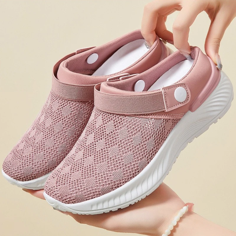 

2025 New Women Shoes Mesh Breathable Half Slippers Fashion Soft Sole Beach Shoes Slip-On Casual Women Sandals Sandalias De Mujer