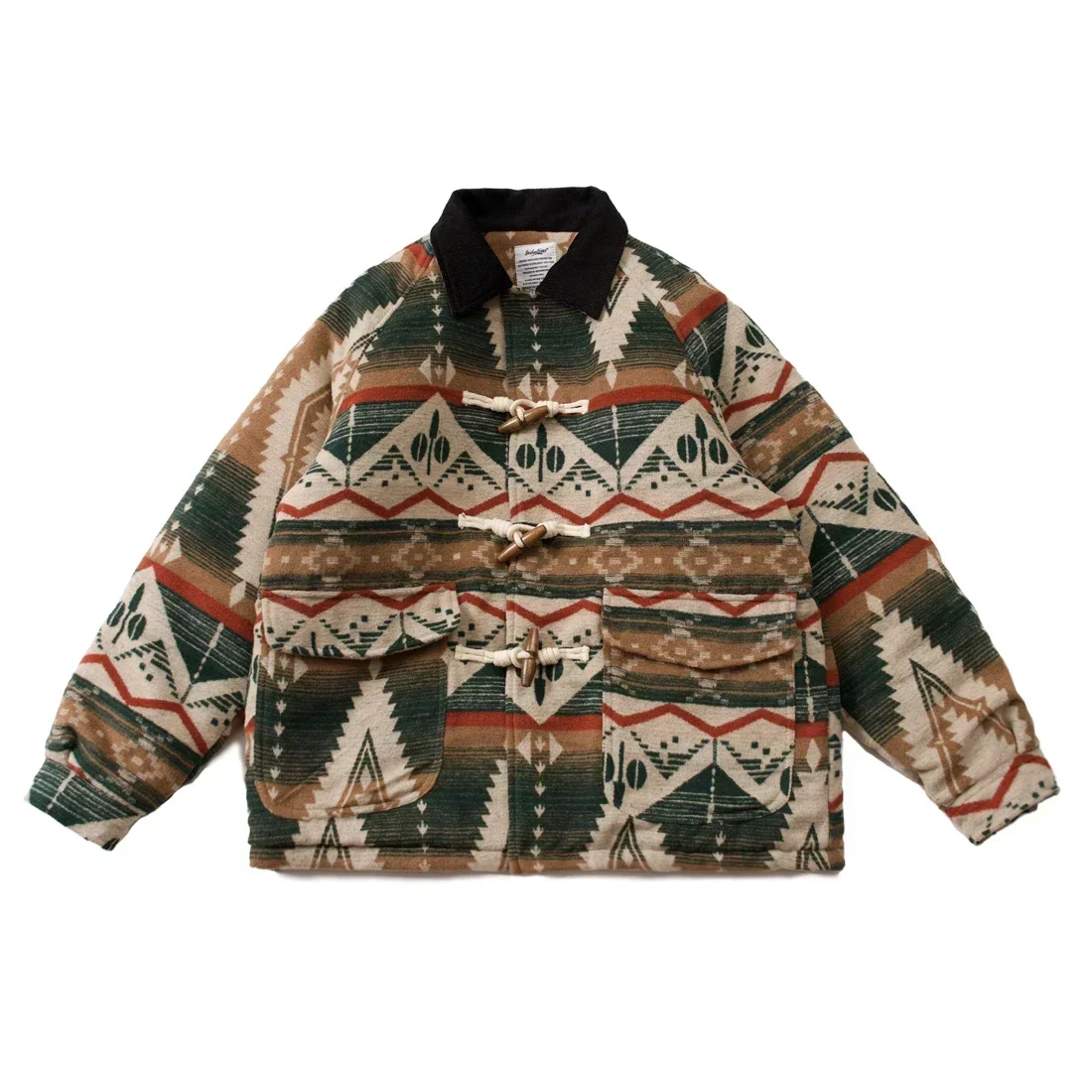 الخريف والشتاء اليابانية العرقية نمط الرجال سترة قطن الرجعية القرن الخشب زر فضفاض الكتف الأكمام معطف #1