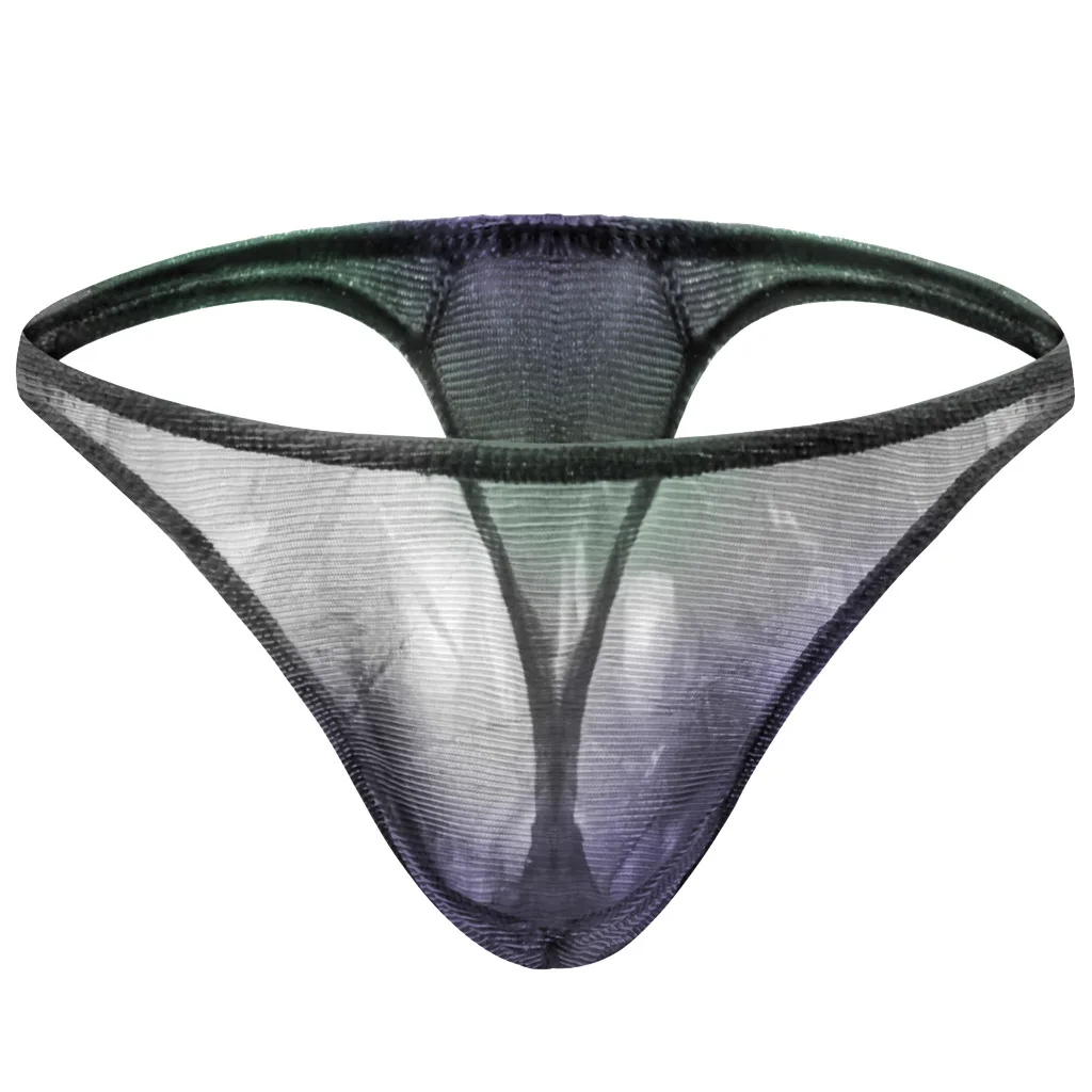 Shiny Laser Mesh Ultra-Thin Transparent T-back Thong for Men Erotic G-string Sissy  Gays Sexy Low-rise U Convex Pouch Underpants