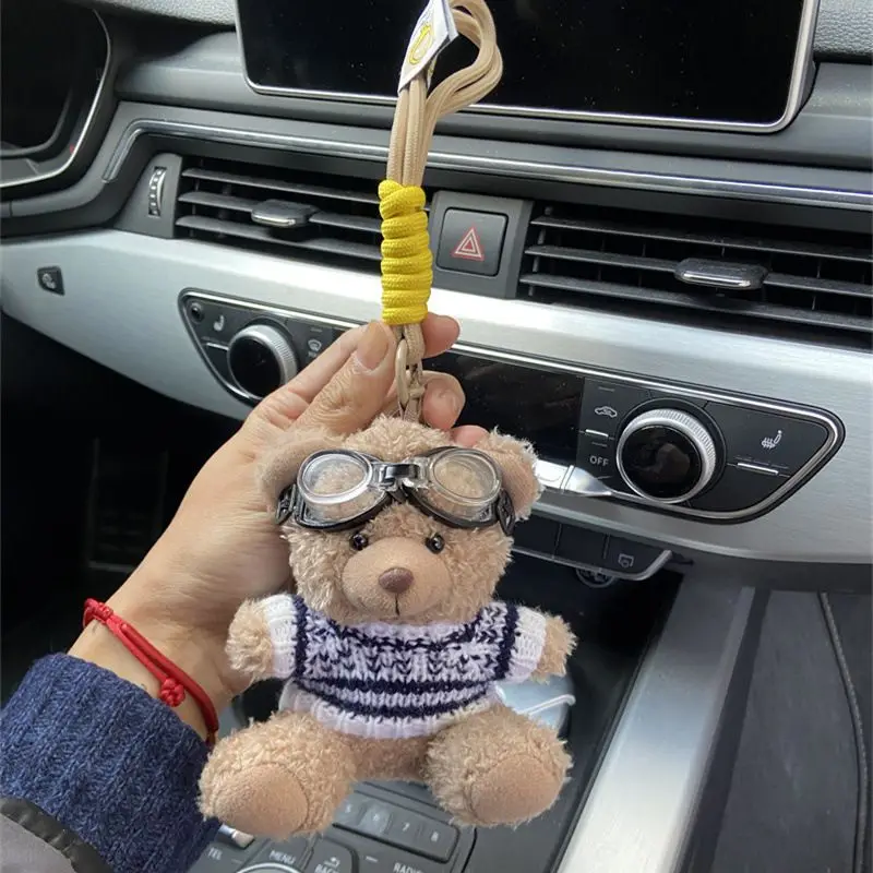 Brown Small Bear Doll Funny Keychains Creative Cartoon Small Bear Bag Pendant Keyring For Car Keys Cute Plush Keychain Wholesale