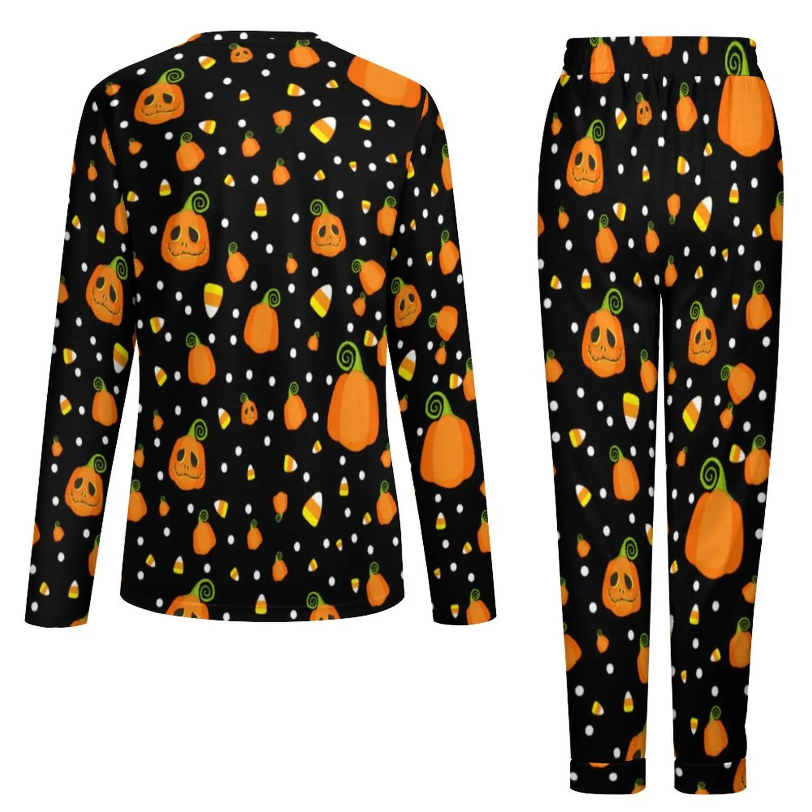 Fun Halloween Pajamas Whimsical Pumpkins Print Elegant Pajamas Set Female 2 Pieces Home Oversized Printed Home Suit Gift