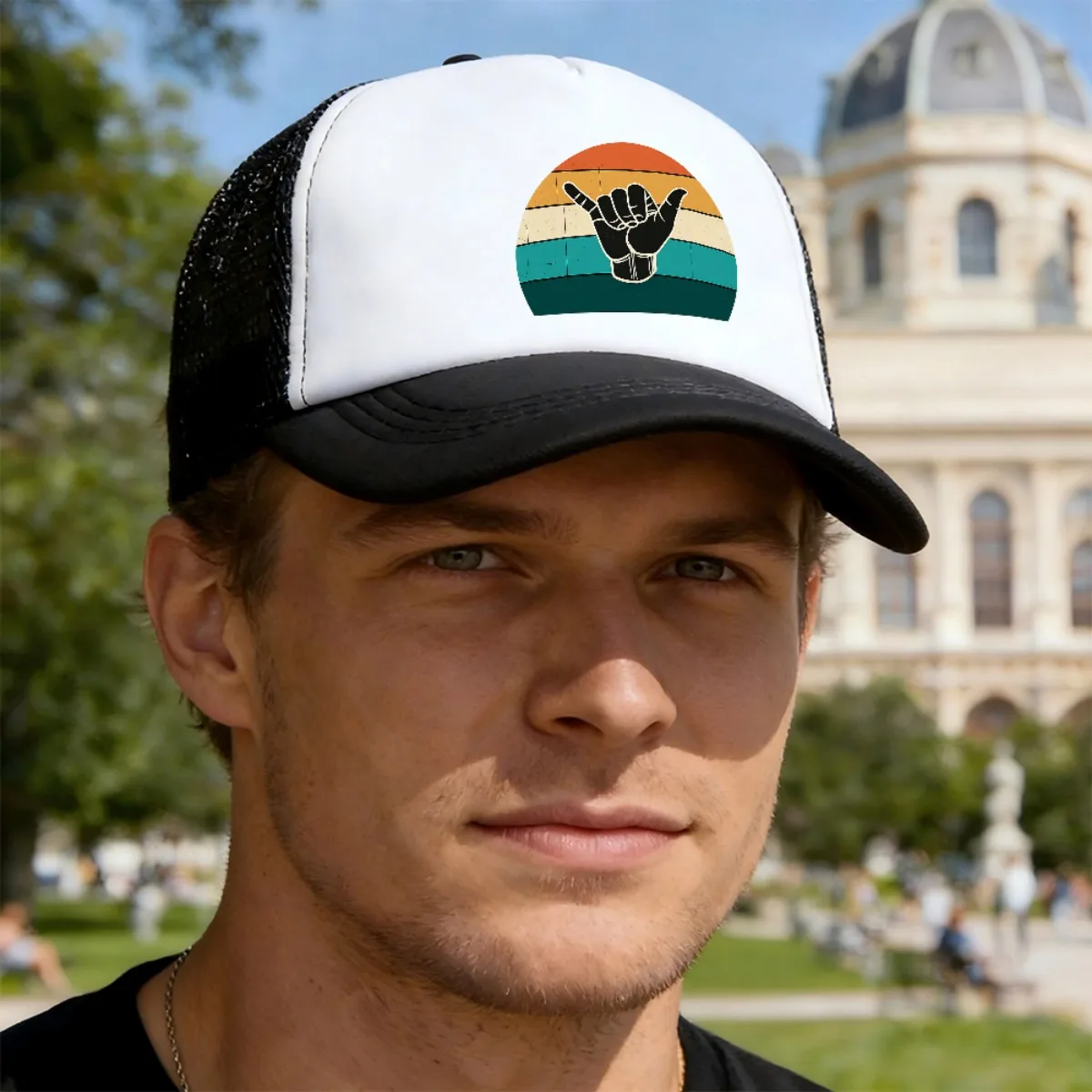 Shaka Sign Surfer Mesh Trucker Hat Adjustable Lightweight Baseball Cap for Outdoor Sports