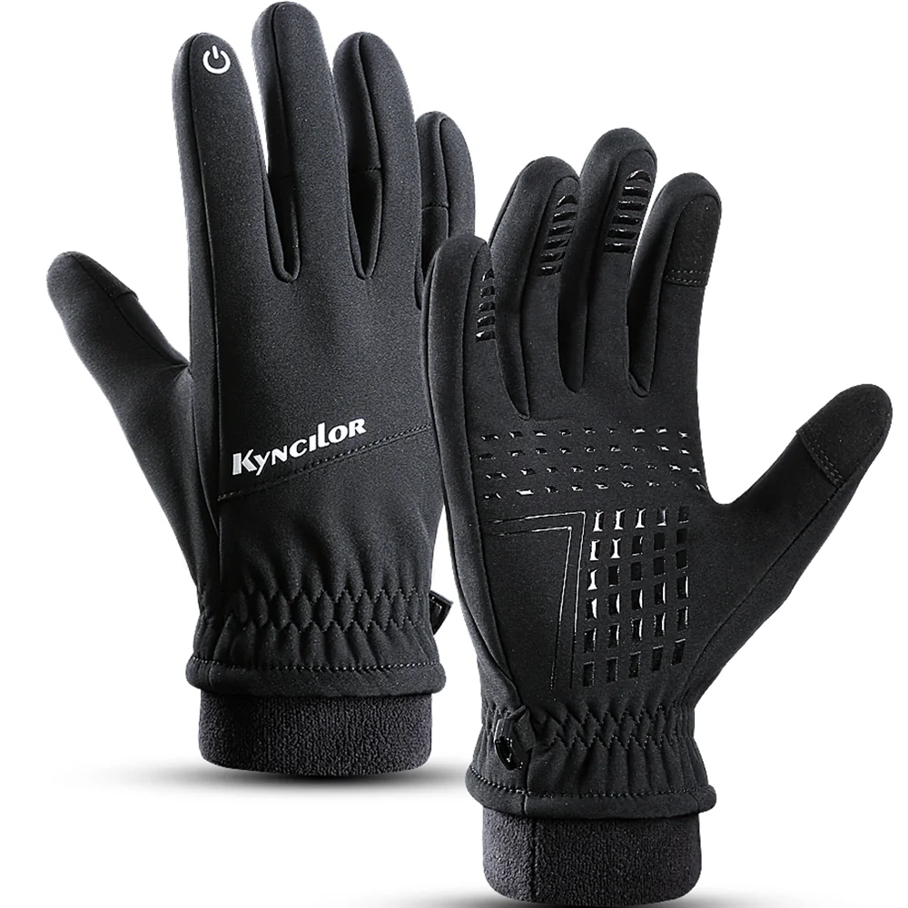 

Autumn Winter Cycling Gloves Black Touchscreen Silicone Anti-slip Fleece Keep Warm for Work Bike Hiking Motorcycle Gloves Men