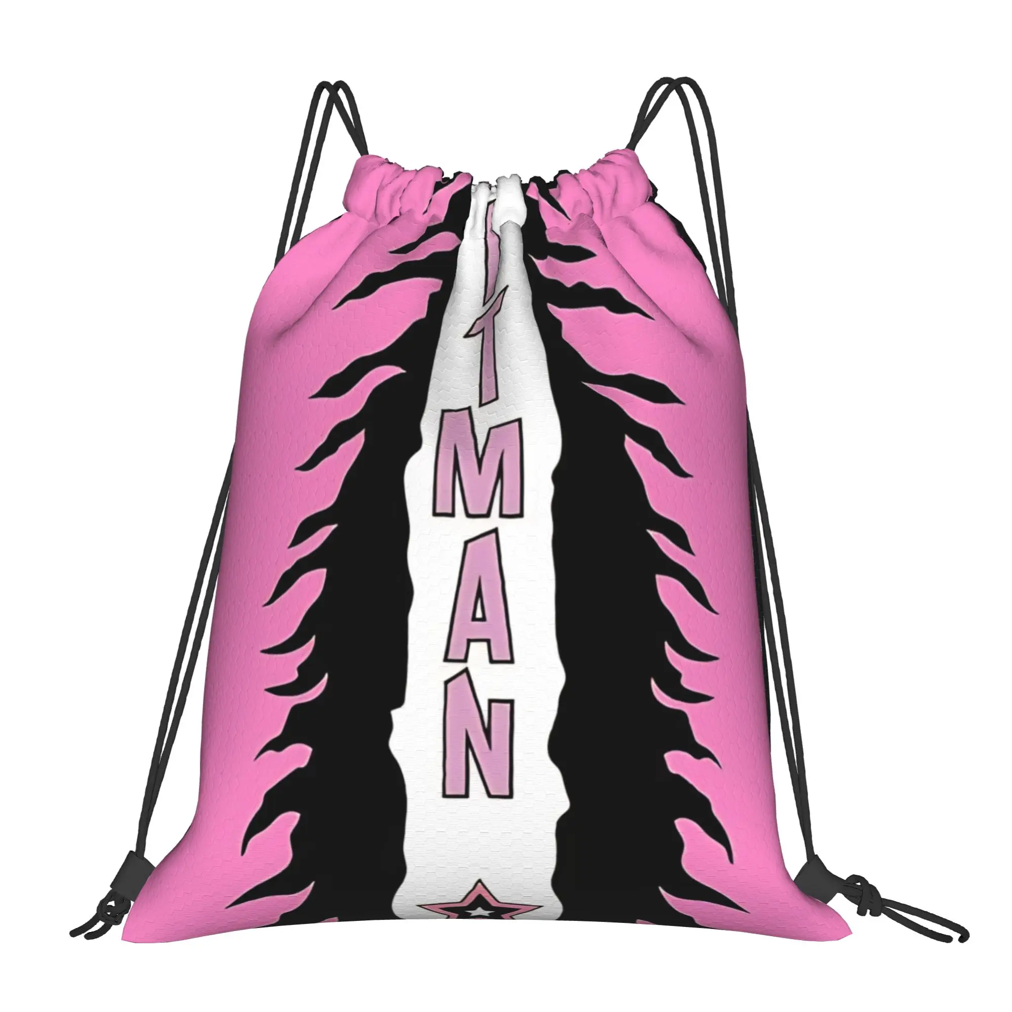 B-Bret Hart pink black stripe Portable Hiking Riding Gym Drawstring Storage Sporty Backpacks