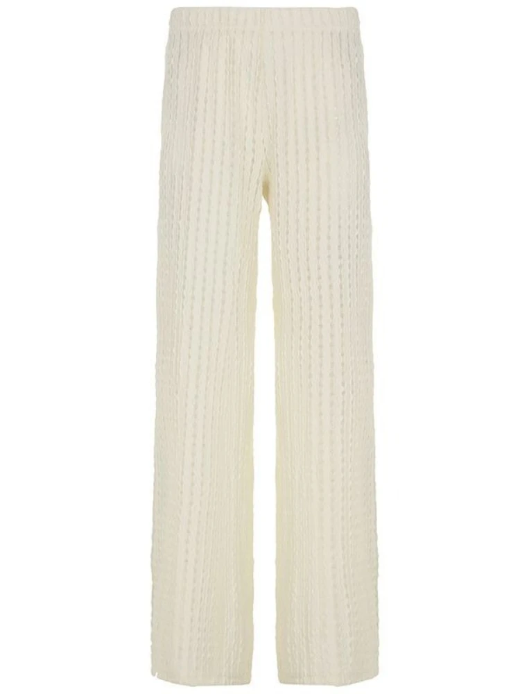 HOUZHOU Vintage Hollow Out Boho Pants Women Y2k Harajuku Straight Beachwear Pants Loose Aesthetic Casual Holiday Style Trousers