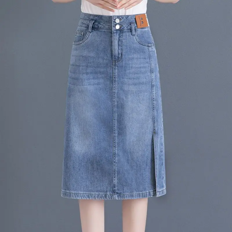 

Woman Denim Skirt Retro High Waist Midi with Slit Jeans Skirts for Women Clothing Sales Vintage Aesthetic Trend 2025 New in Y2k