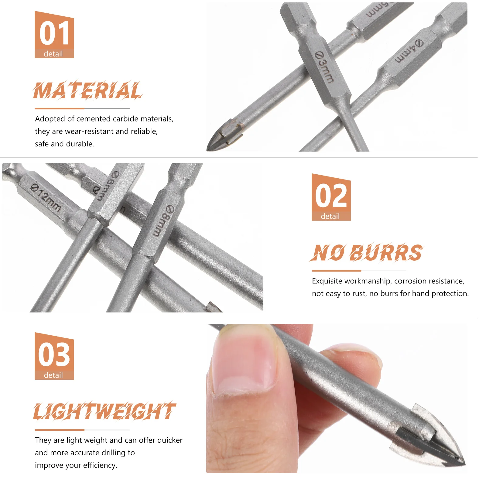 

7Pcs Durable Cemented Carbide Drill Bits Tile Glass Ceramic Concrete Brick Triangle Cross Hole Opener Tile Drill Bits