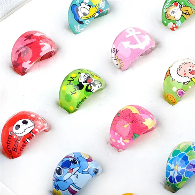 10PCS Wholesale Cute Cartoon Animal Character Children Kids Acrylic Rings Set Finger Jewelry For Birthday Party 15MM