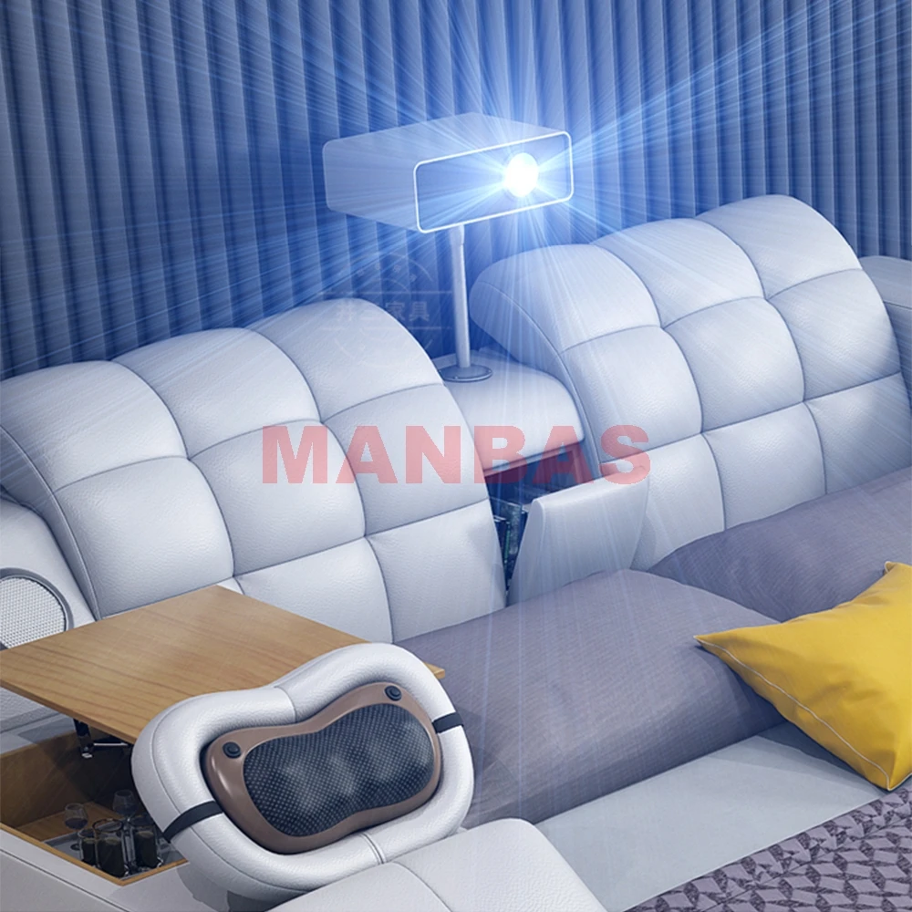 Multifunctional Beds Frame Genuine Leather Tech Smart Bed Ultimate Tatami Lit Massage Camas with Bluetooth,Speaker,Projector