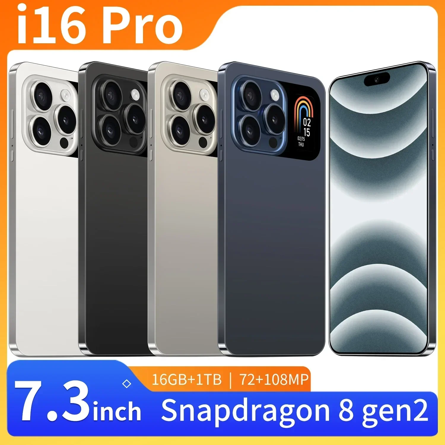 

New I16 Pro High-end Smartphone 7.3 HD Second Screen Cellphone 5G Android13 Mobile Phone 16G+1T Dual Sim Celulares 108MP 6800Mah