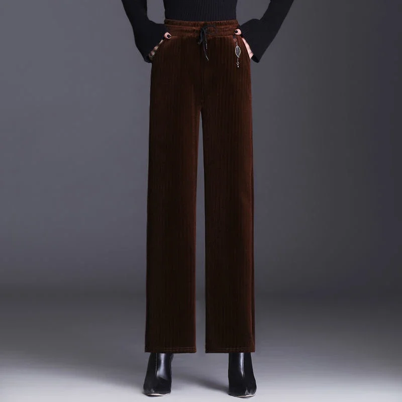 Winter Thick Velvet Wide leg Pants Women High Waist Warm Oversized Plus Velvet Straight pants Plus Size 5XL Elegant Trousers