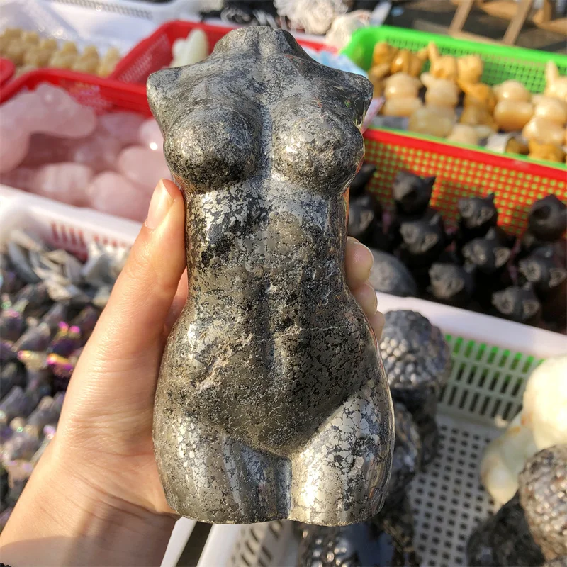 Natural Pyrite Lady Body Carving Healing Large Size Crystal Gemstone Collectible Home Decoration Gift 1pcs