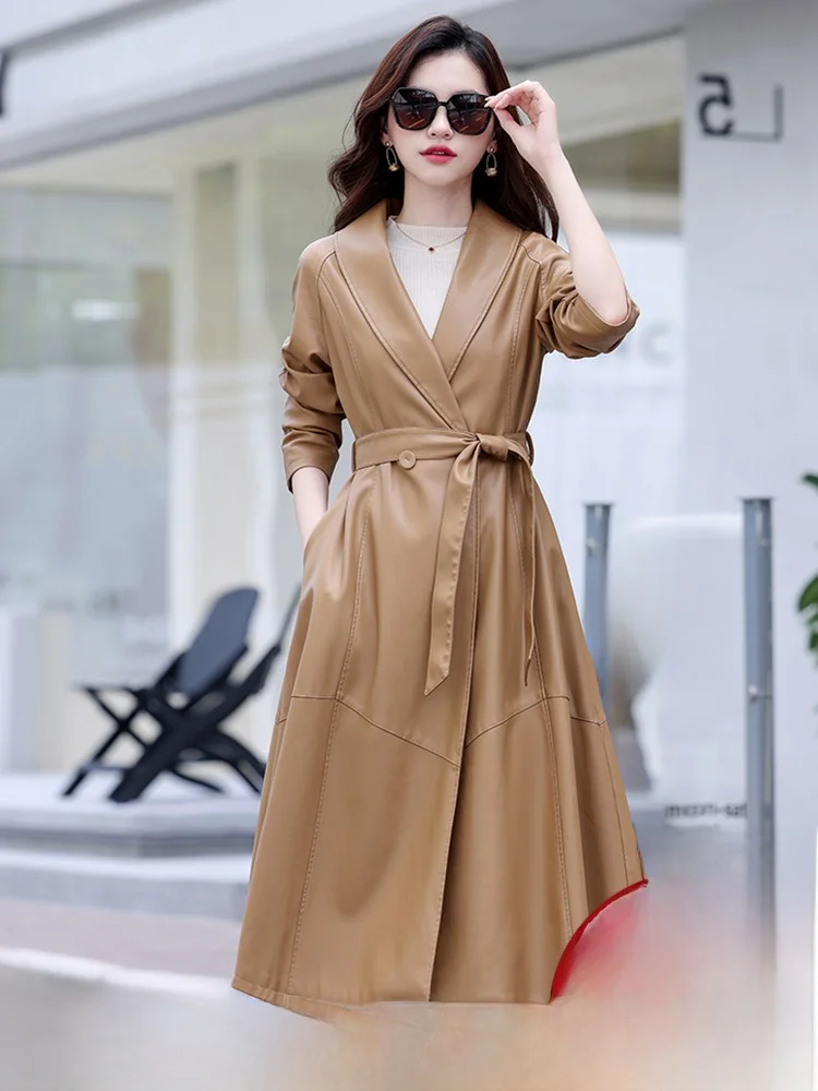 Giacca in Pelle di Pecora per Donna, Lunghezza Media, Alta Qualità, Primavera-Autunno, Elegante per il Lavoro, Manica Lunga