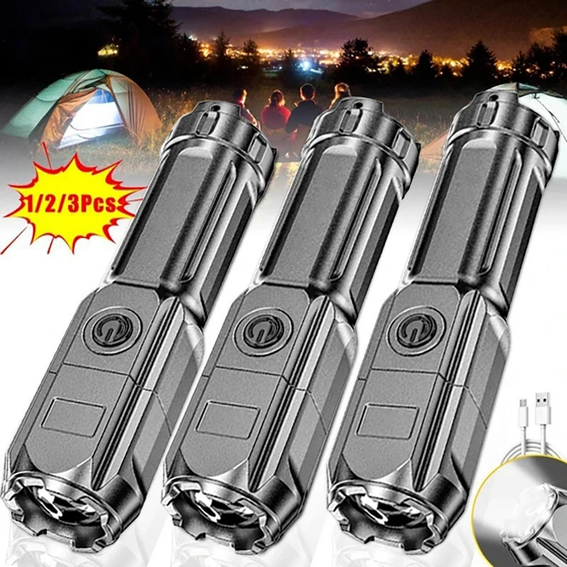 USB Rechargeable LED Flashlight Mini Portable Zoom Flashlights Built-in Battery Outdoor Fishing Hunting Powerful LED Torch