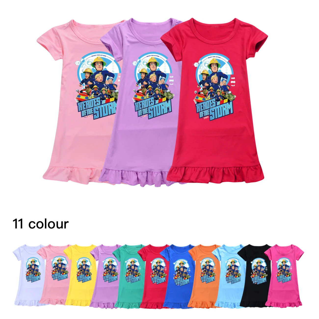 Fireman Sam Night Dress Girls Nighties Short Sleeve Pajama Nightgown Dress for Kids Sleepwear for Children's Nightdress