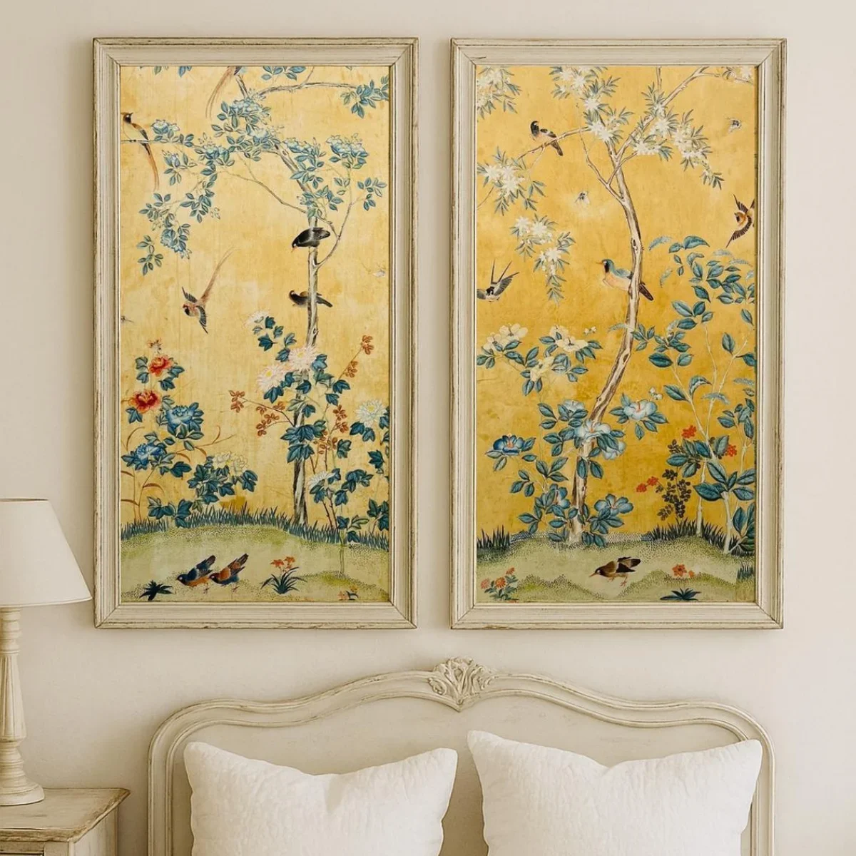 1pc frameless Canvas Painting 1pc Antique Floral Birds Canvas Print Poster Flat 2D Vintage Flower Abstract Large Vertical Art Pr