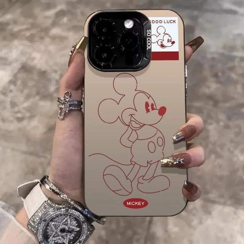 

Anime Cute Mickey And Minnie Case For iphon 11 12 13 14 15 16 17 Pro Max Plus Air Red line Red And White Mickey Anti-fall Cover