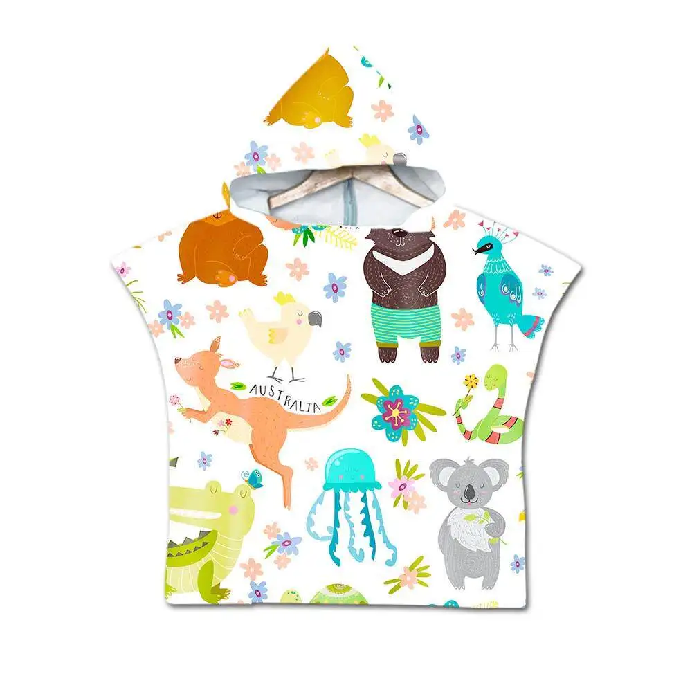 Cartoon Kids Cape Hooded Bath Towel Soft Absorbent Children's Beach Towel Printed Design Beach Cloak for Little Ones view 6