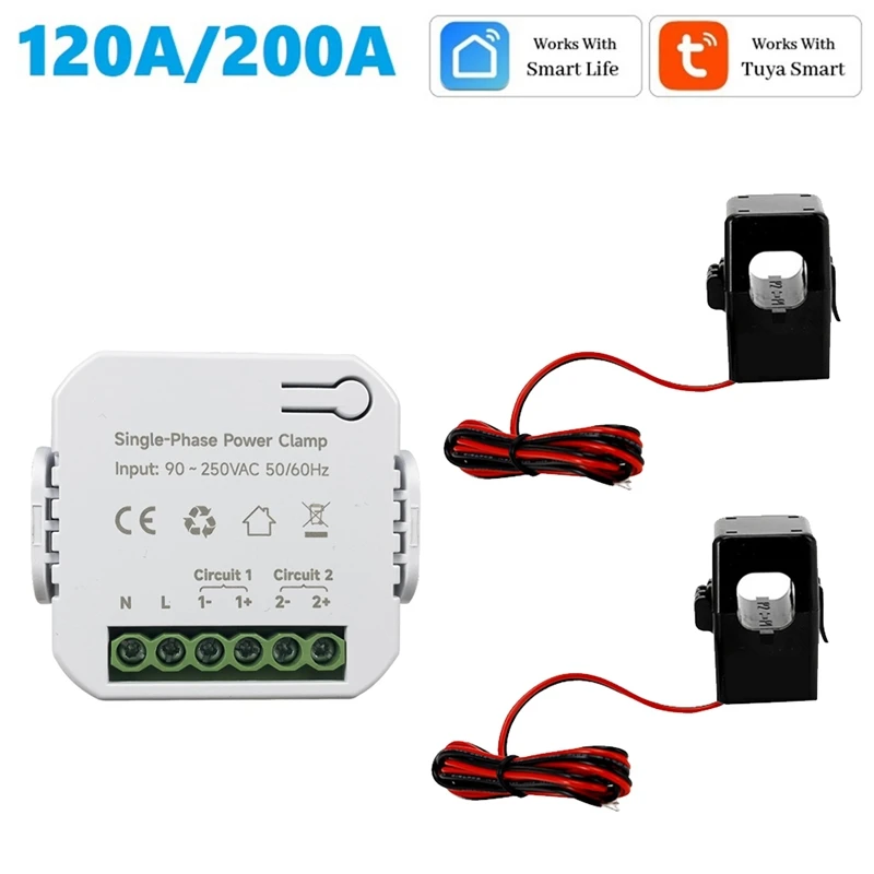 Tuya Smart Wifi Energy Meter With 2Xcurrent Transformer Clamp 90- 250V Kwh Power Monitor Electricity Statistics