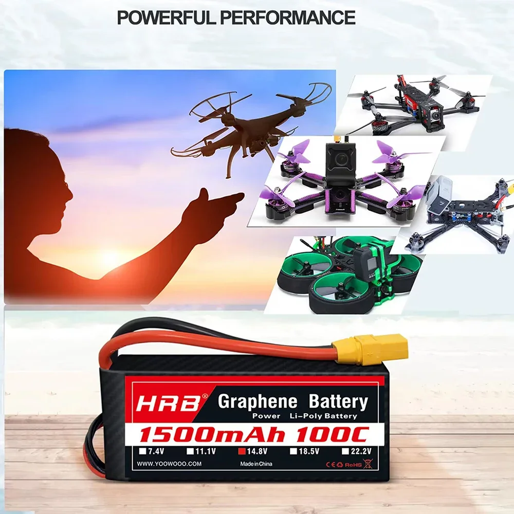 2PC  2S 3S 4S 6S Lipo Battery 1300mah 1500mah 1800mah 2200mah 2600mah 100C Graphene  RC  with Deans XT60 Connector