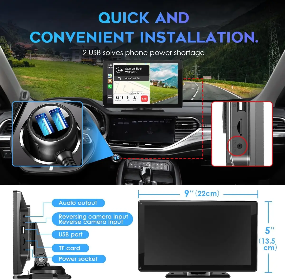 7/9 Inch Car Radio Carplay Automotive Multimedia Car DVR Stereo Receiver Bluetooth Android Auto Wireless GPS Car Mirror Player