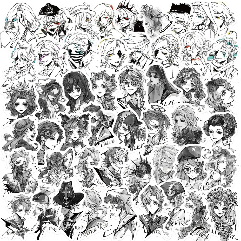 10/62Pcs Cartoon Anime Identity V Black White Stickers for DIY Fridge Skateboard Notebook Water Bottle Sticker Decal Kids Toy