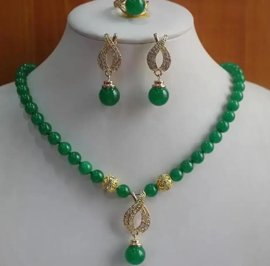 

Модный дизайн 8 мм нефритовое ожерелье кулон + серьги + комплект колец