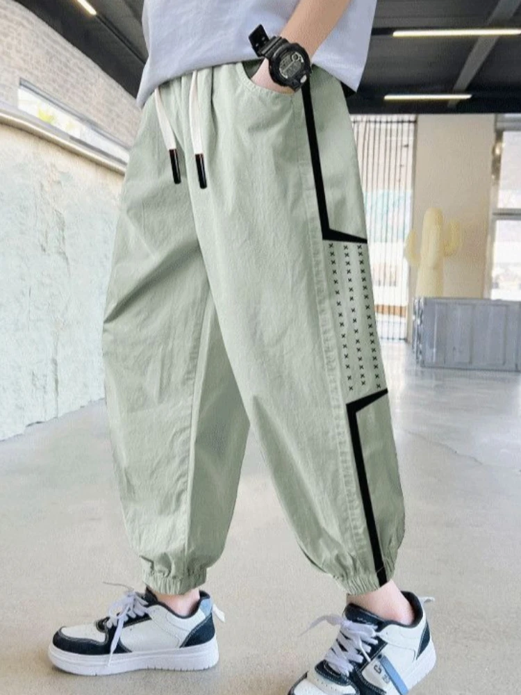 2026 New Boys Ice Silk Pants Quick Dry Anti Mosquito Casual Trousers Summer Thin Fit Big Kids Long Pants