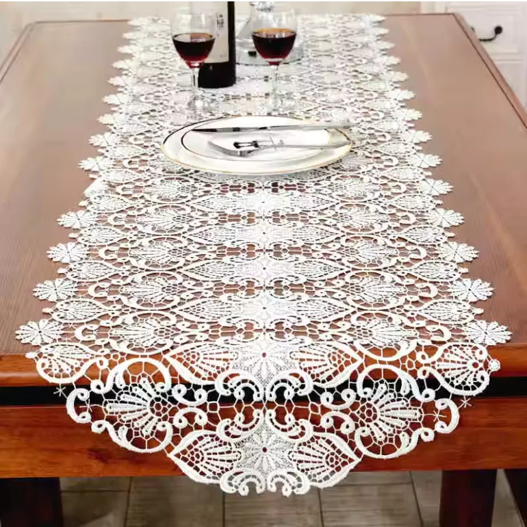 Desk Flag White Embroidery Table Runner Lace TV Cabinet hollow Table Flags White Bed Flag Table Mat Table Cloth