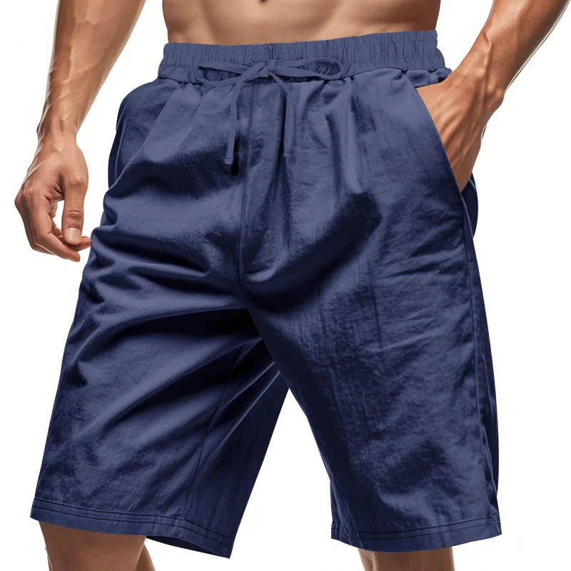 Men's shorts 2026 summer style solid color pocket linen thin beach casual loose five-inch shorts men's clothing