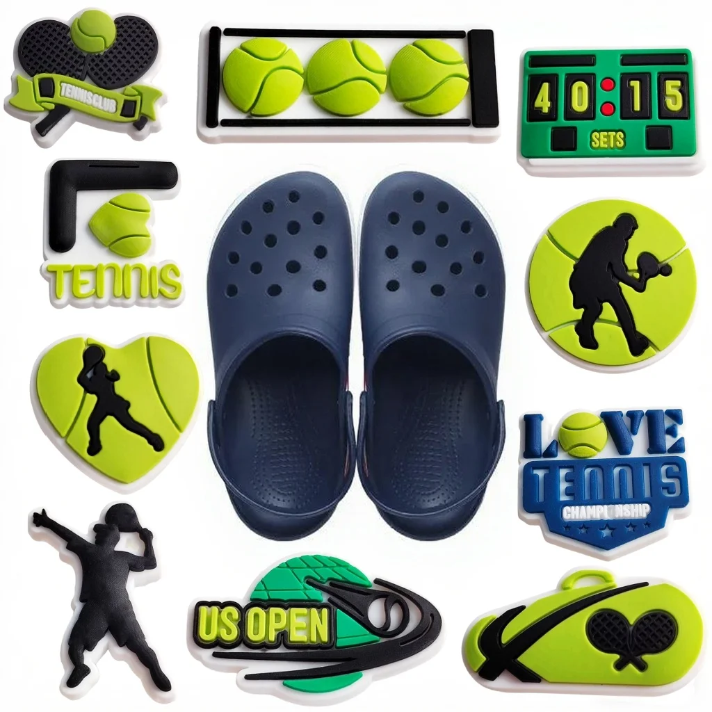 

1-12pcs Cartoon Tennis series Shoe Buckle Charms Funny Cartoon Character for Clogs DIY Accessories For Kids Xmas Birthday Gifts