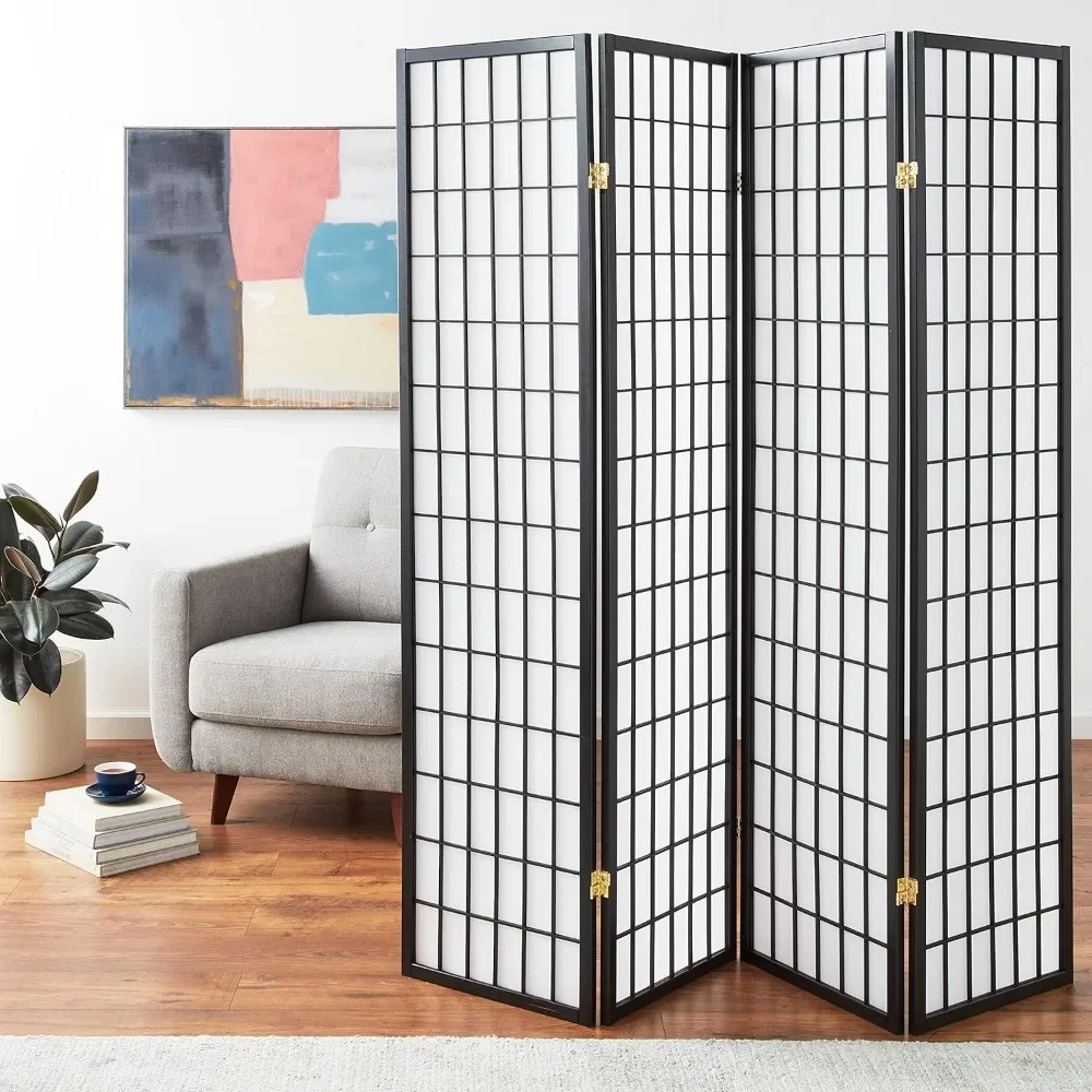 International 4-Panel Shoji Screen Room Divider, Black