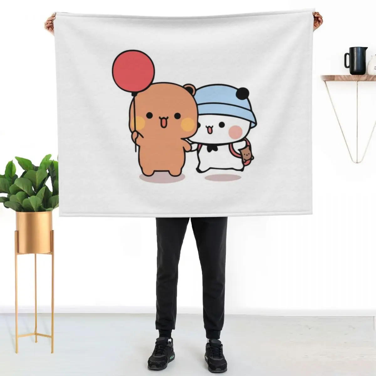 

Bear and Panda Bubu Dudu Balloon Throw Blanket Multi Purpose Soft Warm Blanket for Home Travel