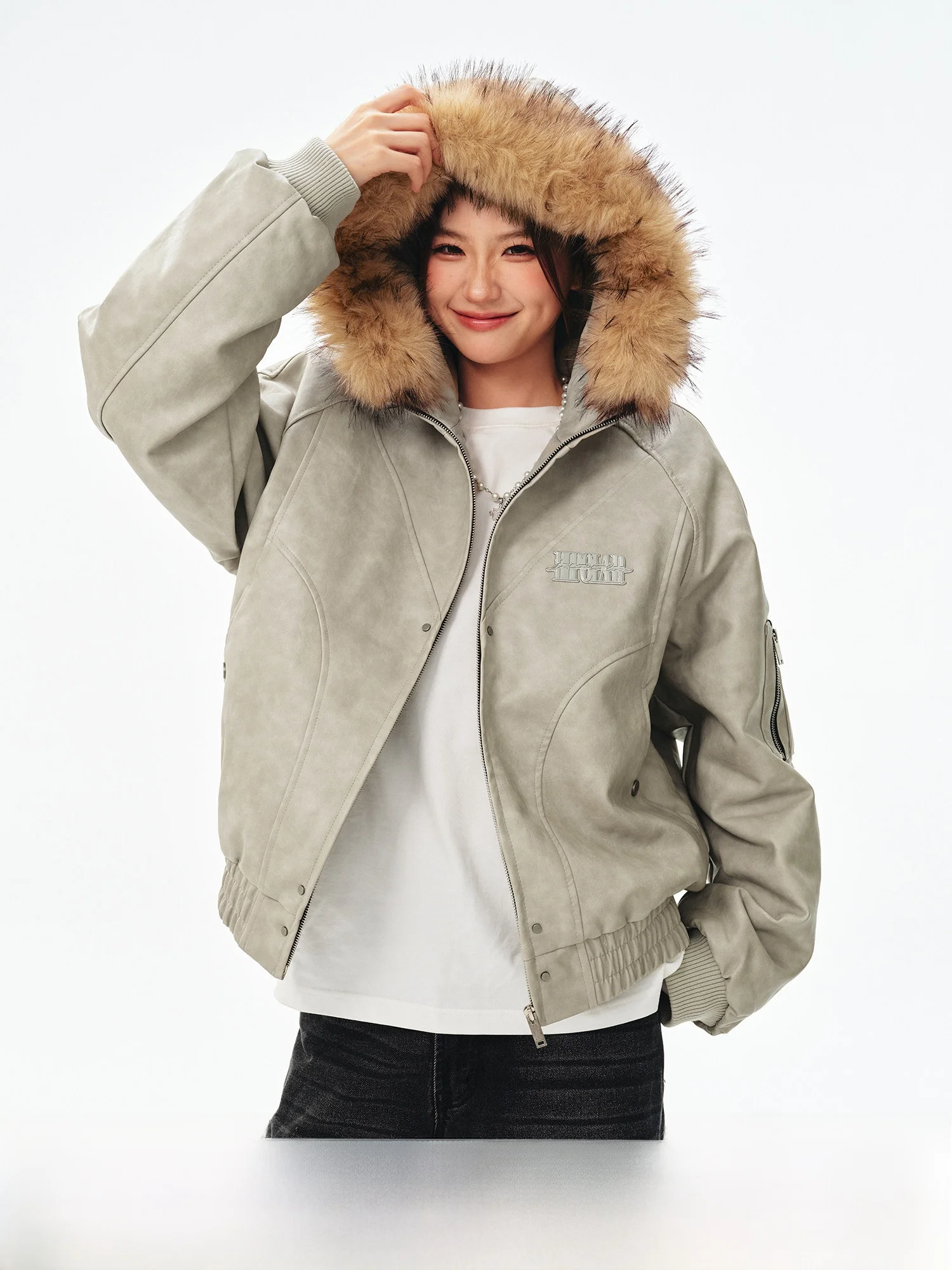 

Зимнее пальто Youthular с биполярной структурой, свободного кроя, с кожаной отделкой, с принтом Mountain Eagle, из хлопковой ткани, с длинными рукавами