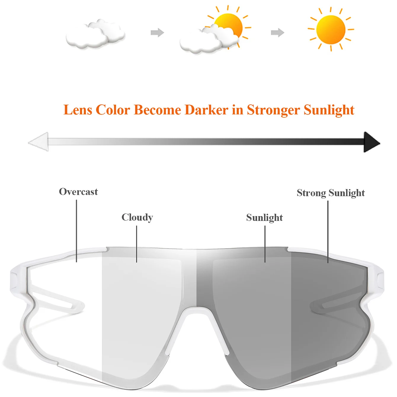 Photochromic Fishing Sunglasses Big Lens Men Women Outdoor Sports MTB Bike Cycling Running Hiking Goggles Sunlight to Grey