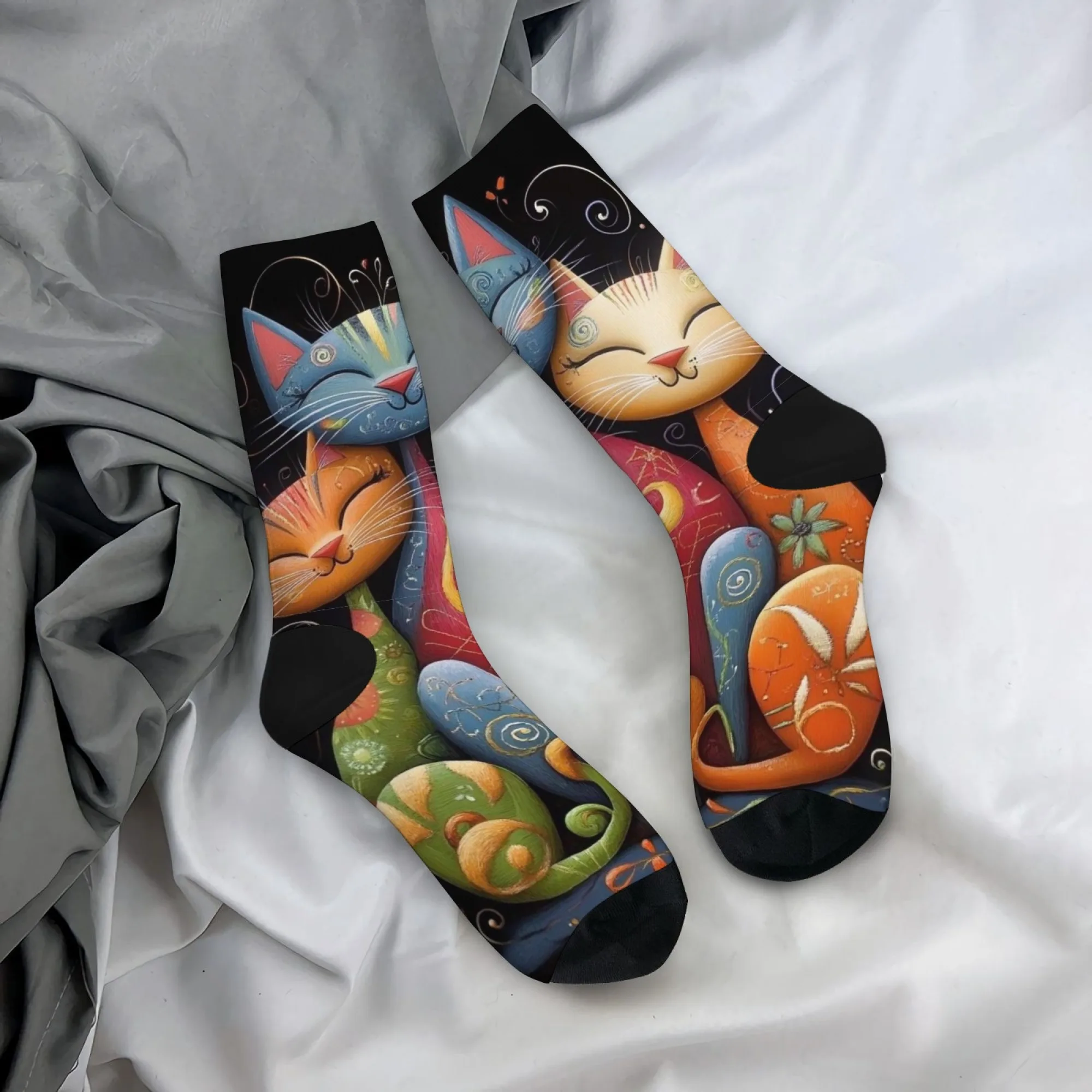 

New Retro Cute Cat Pattern Men's Socks Breathable Skin-friendly Comfortable and Soft Novelty Daily Socks Holiday Party Gifts