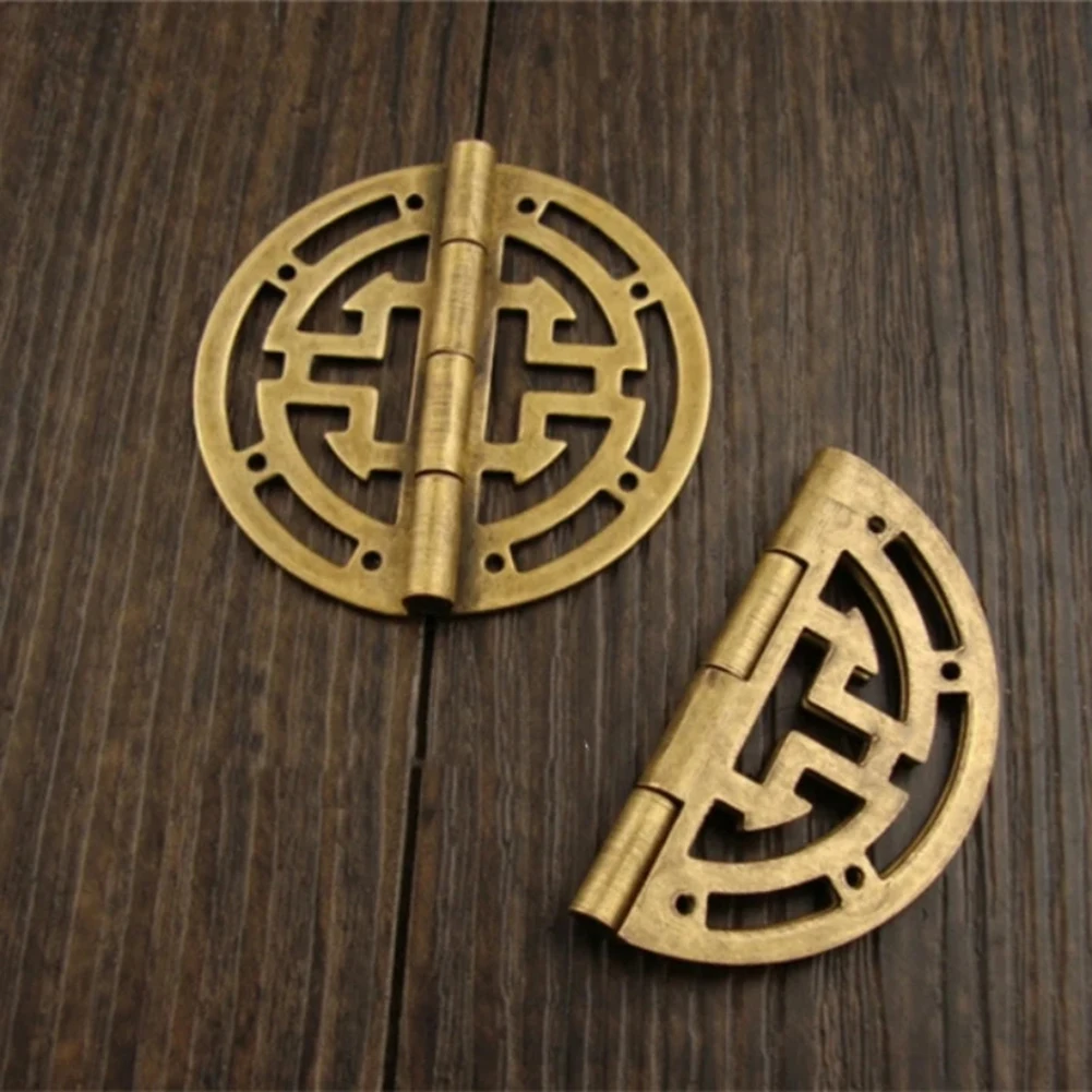 2Pcs Furniture Hinges Round Vintage Brass Hinge 45mm Hollow Wooden Jewelry Tool Boxes Cabinets Hinge Furniture Hardware Bronze