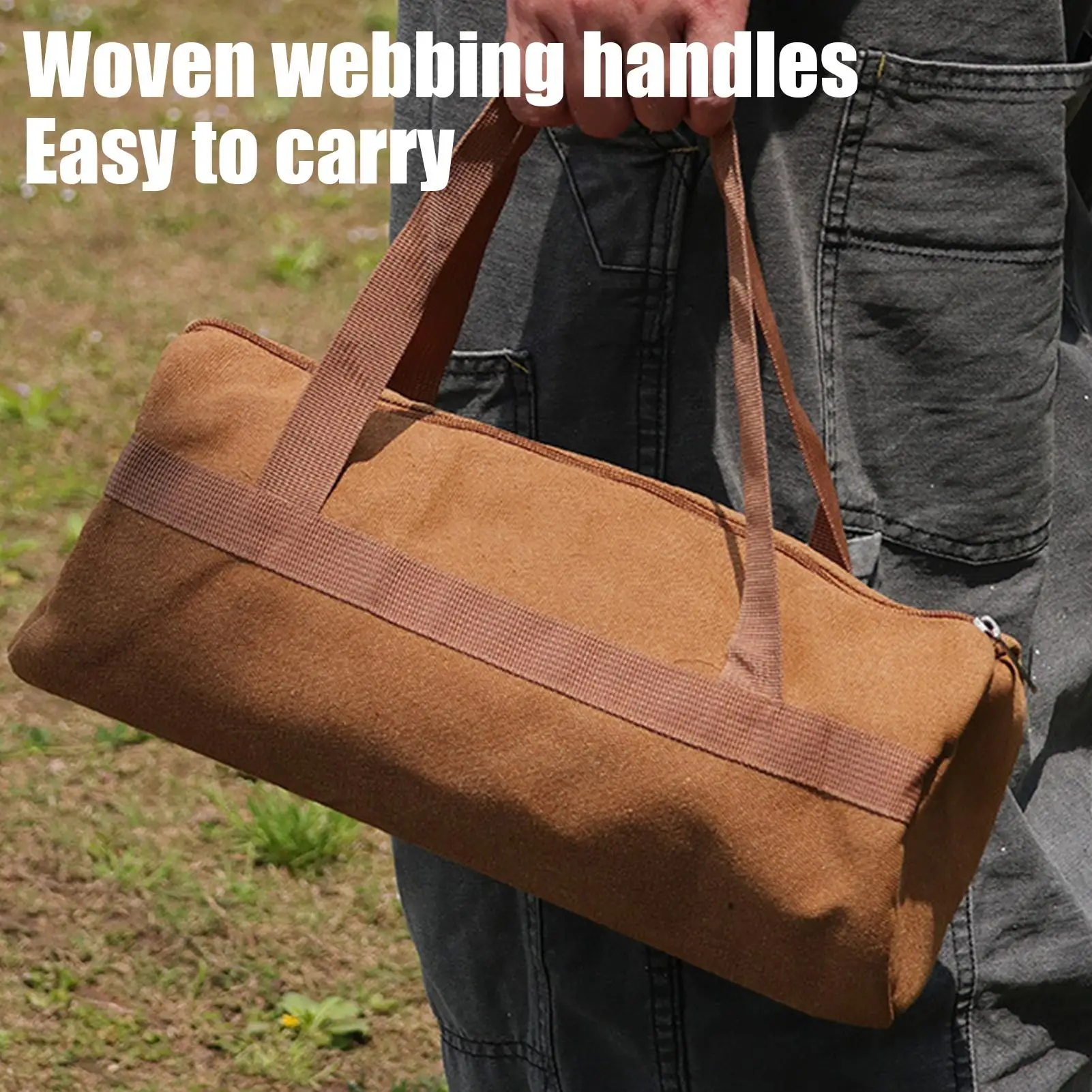 

Large Capacity Tent Stake Bag, Canvas Zipper Organizer with Handle Strap for Outdoor Hiking Camping Accessories Storage Supplies