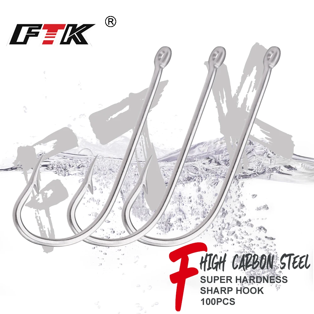 

FTK High Carbon Stainless Steel Barbed Carp Fishing Hooks 1-4/0#50PCS 5/0#-6/0# 30pcs Pack with Fishing Hook Tackle