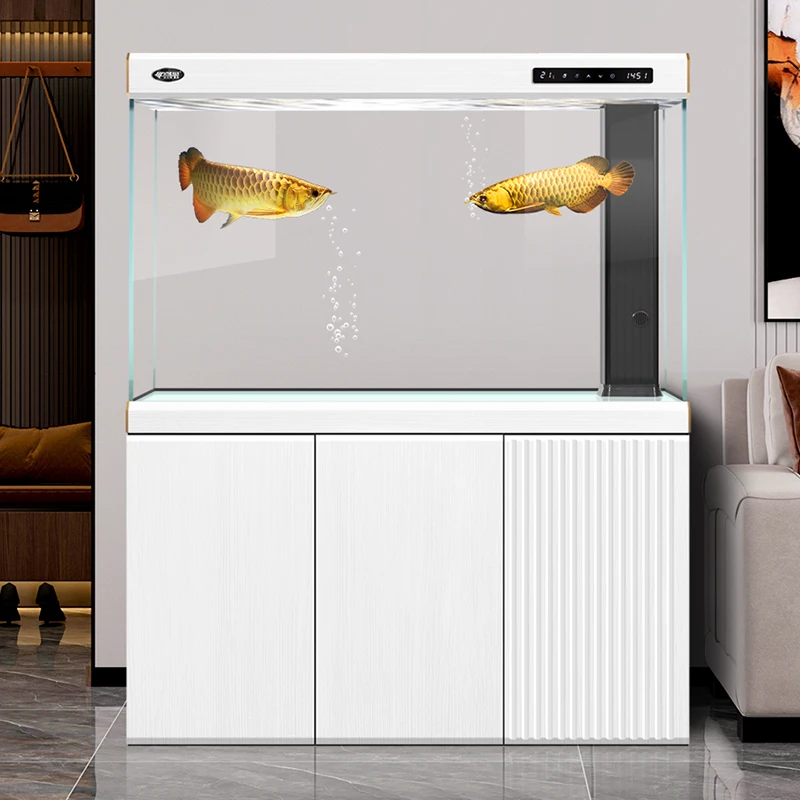2025 new ultra-white glass large aquarium household floor dragon fish tank goldfish tank